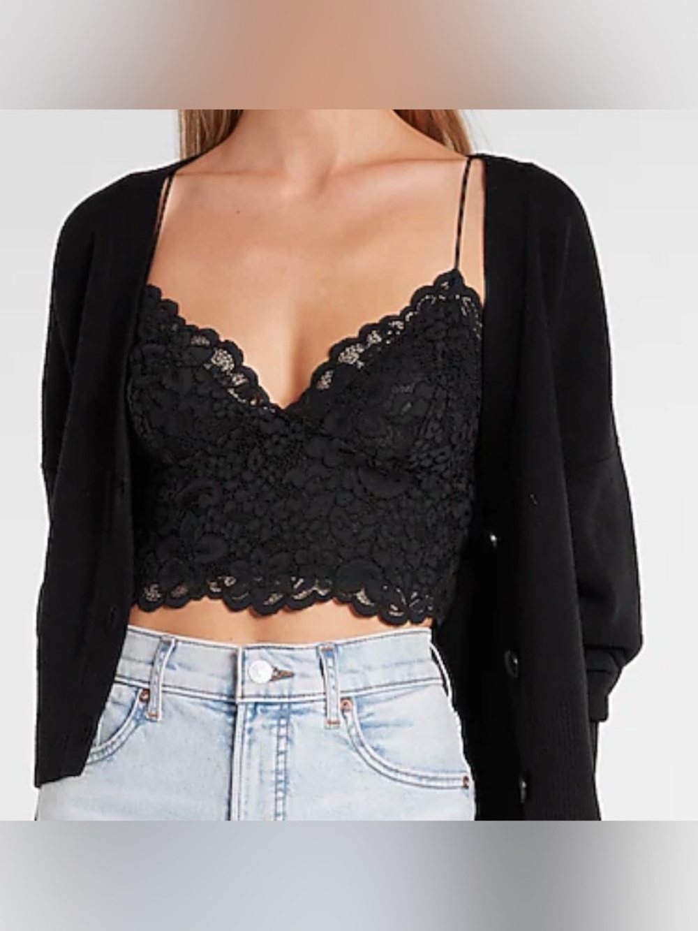 NWT Express Black Sequin Lace Cropped Cami-S